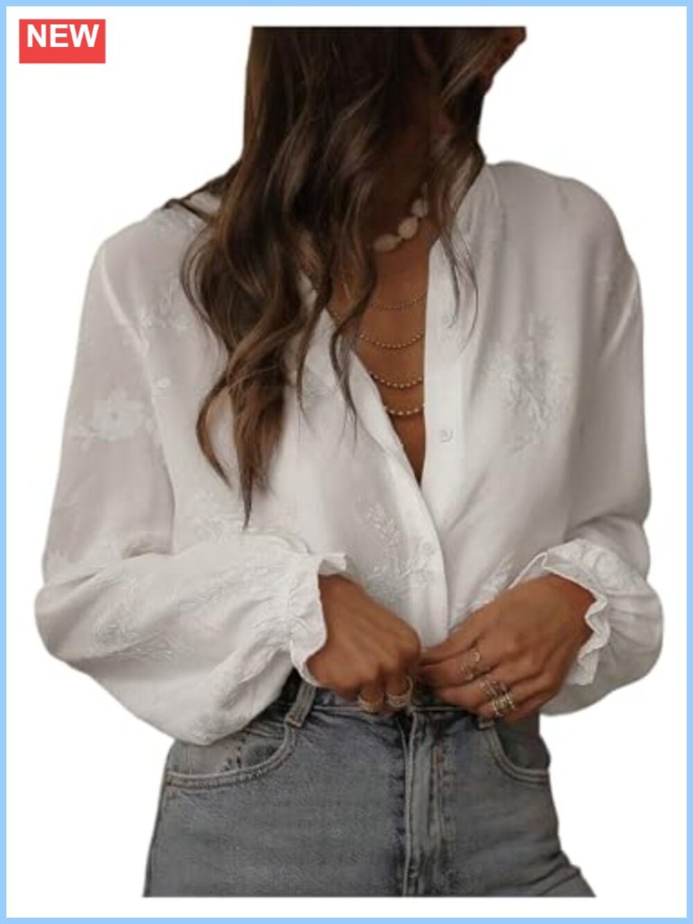 Women's Peasant Embroidered Top Long Bell Sleeve Boho Blouse